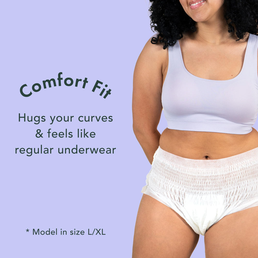 Rael underwear image demonstrates odor-control features for longer protection.