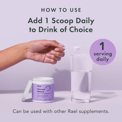 Rael Hormone Balance powder in a glass for a smooth mix