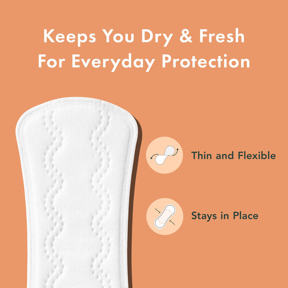 Rael panty liners with light absorbency for daily use and light spotting.