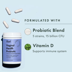 Rael Probiotics capsules for daily use with water illustrating convenience.