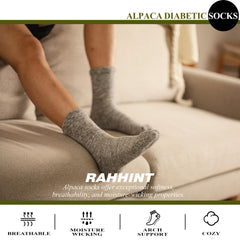 Rahhint Alpaca Wool Diabetic Socks non-binding cuff shown for relaxed ankle comfort.