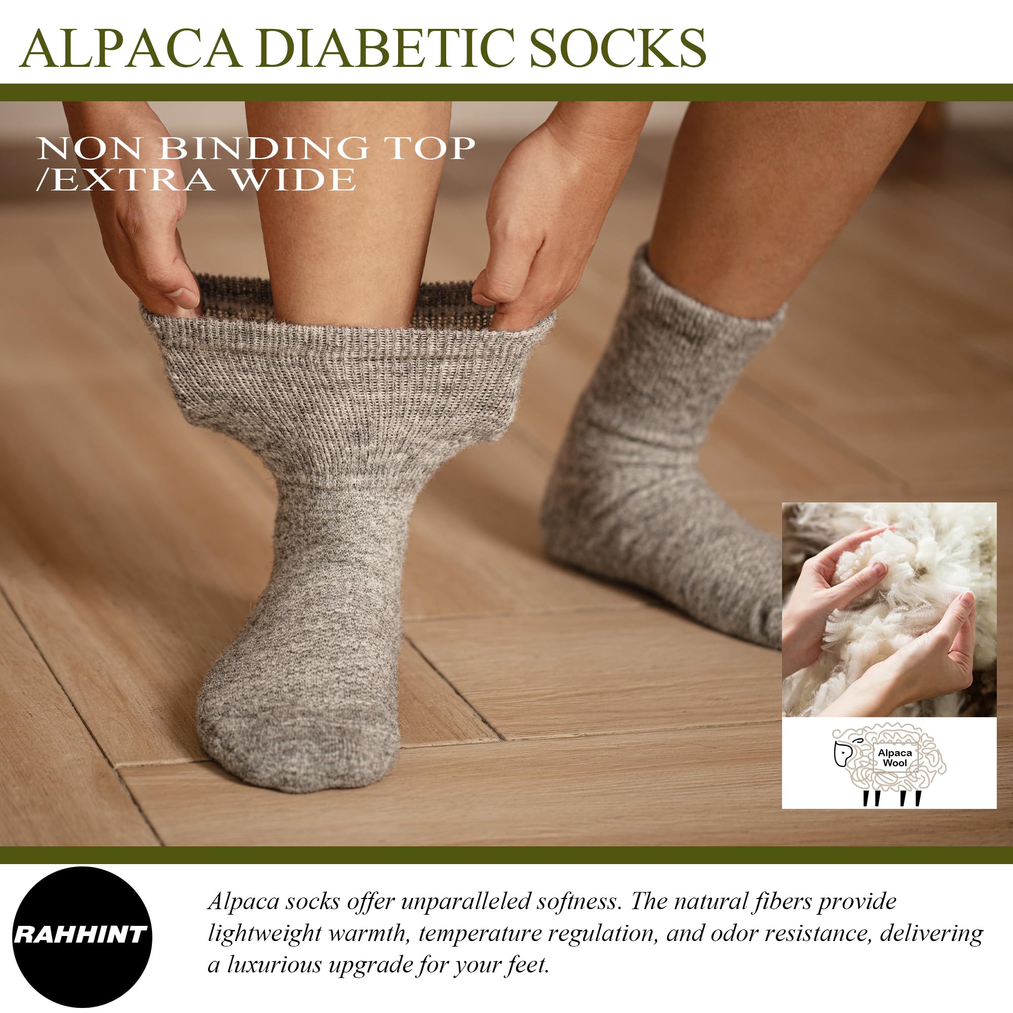 Rahhint Alpaca Wool Diabetic Socks seamless toe reducing irritation during wear.