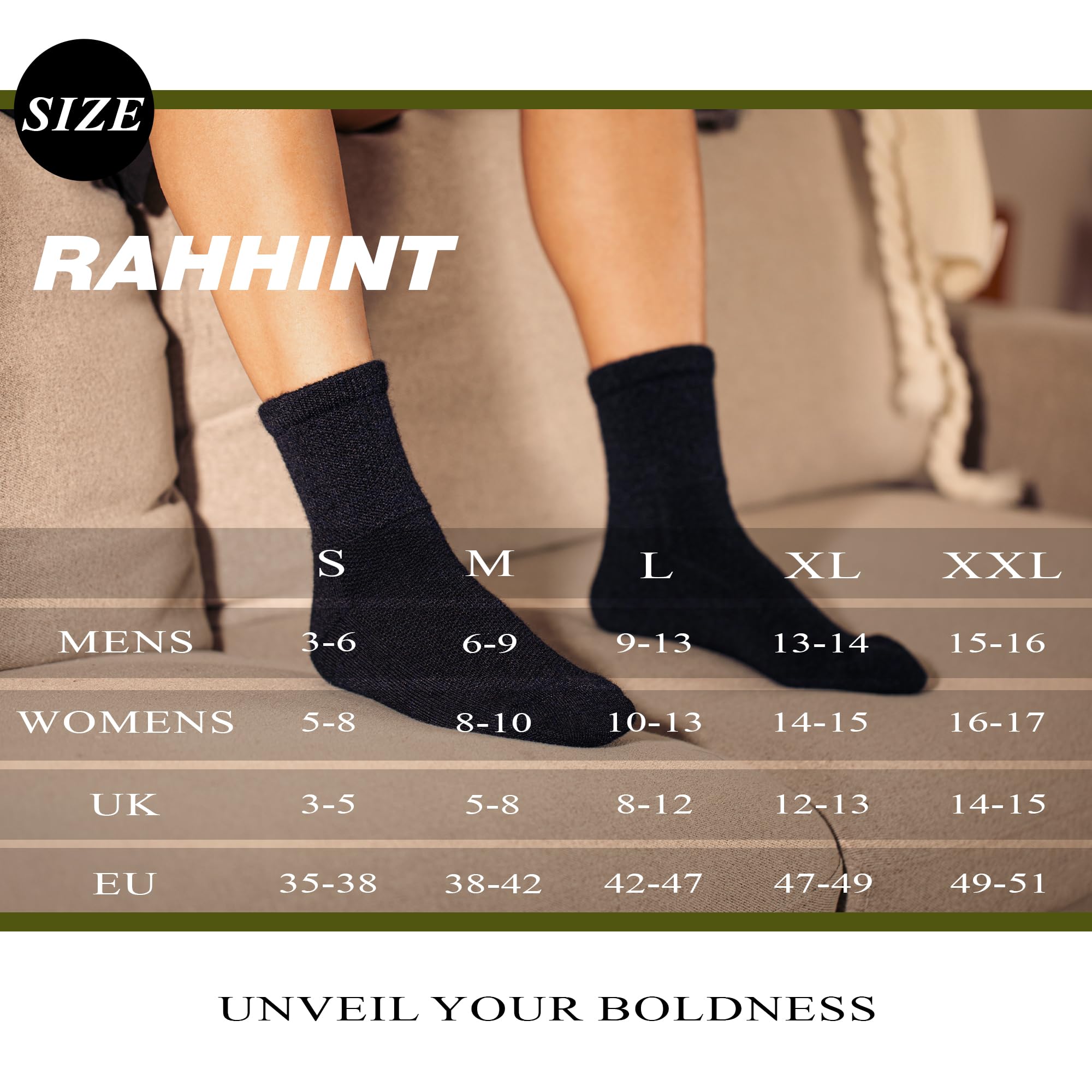 Rahhint Alpaca Wool Diabetic Socks, warmth detail for cool-weather wear.