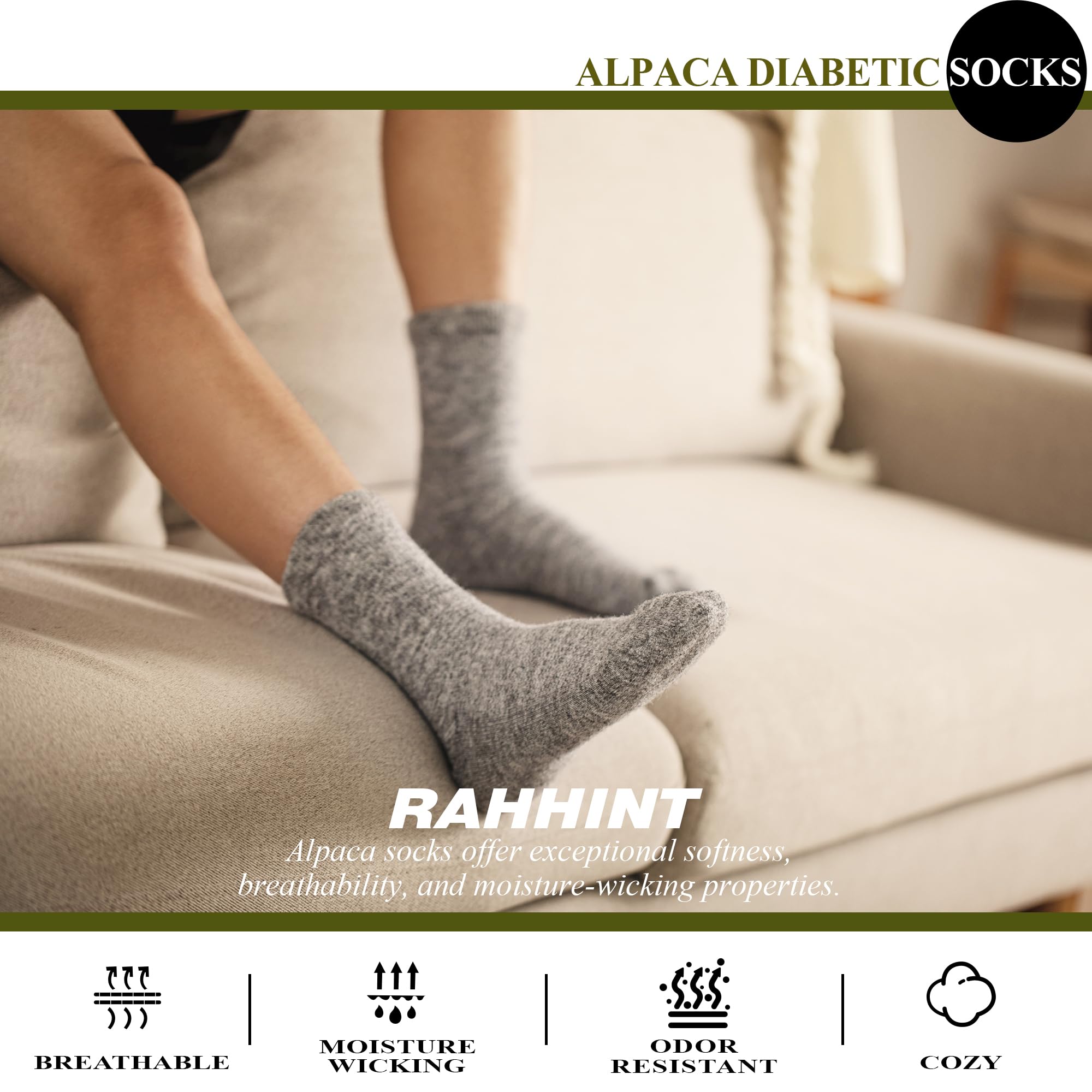 Rahhint Diabetic Socks with seamless toe for irritation-free wear.