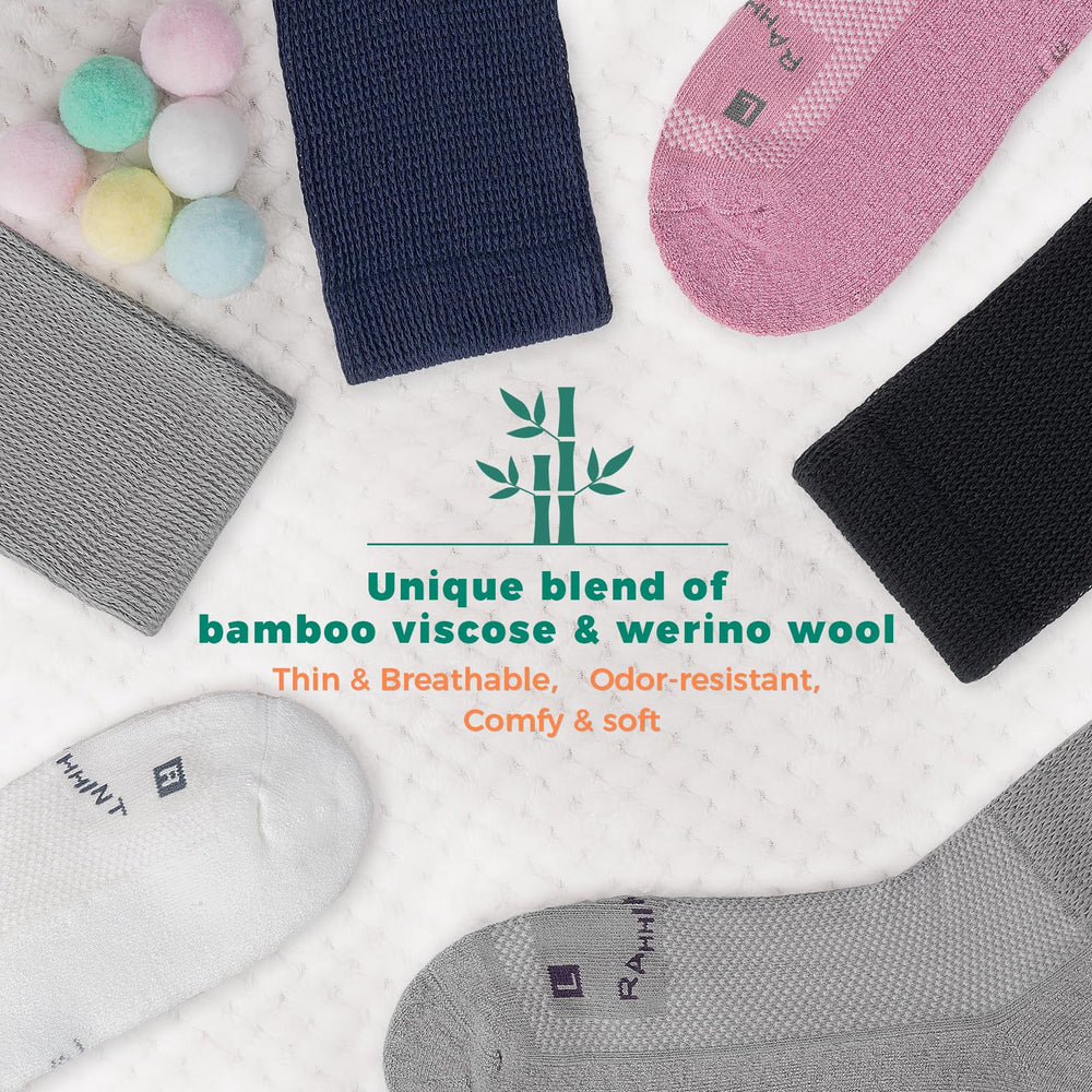 Rahhint Pro Extra Wide Merino Wool Diabetic Socks bamboo viscose fabric breathability demonstrated.