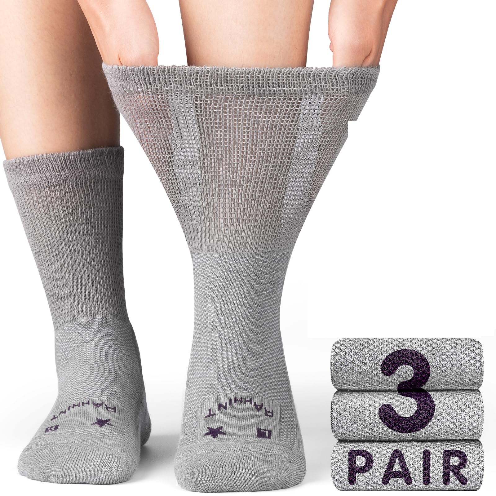 Rahhint Pro Extra Wide Merino Wool Diabetic Socks front view showcasing breathable comfort.