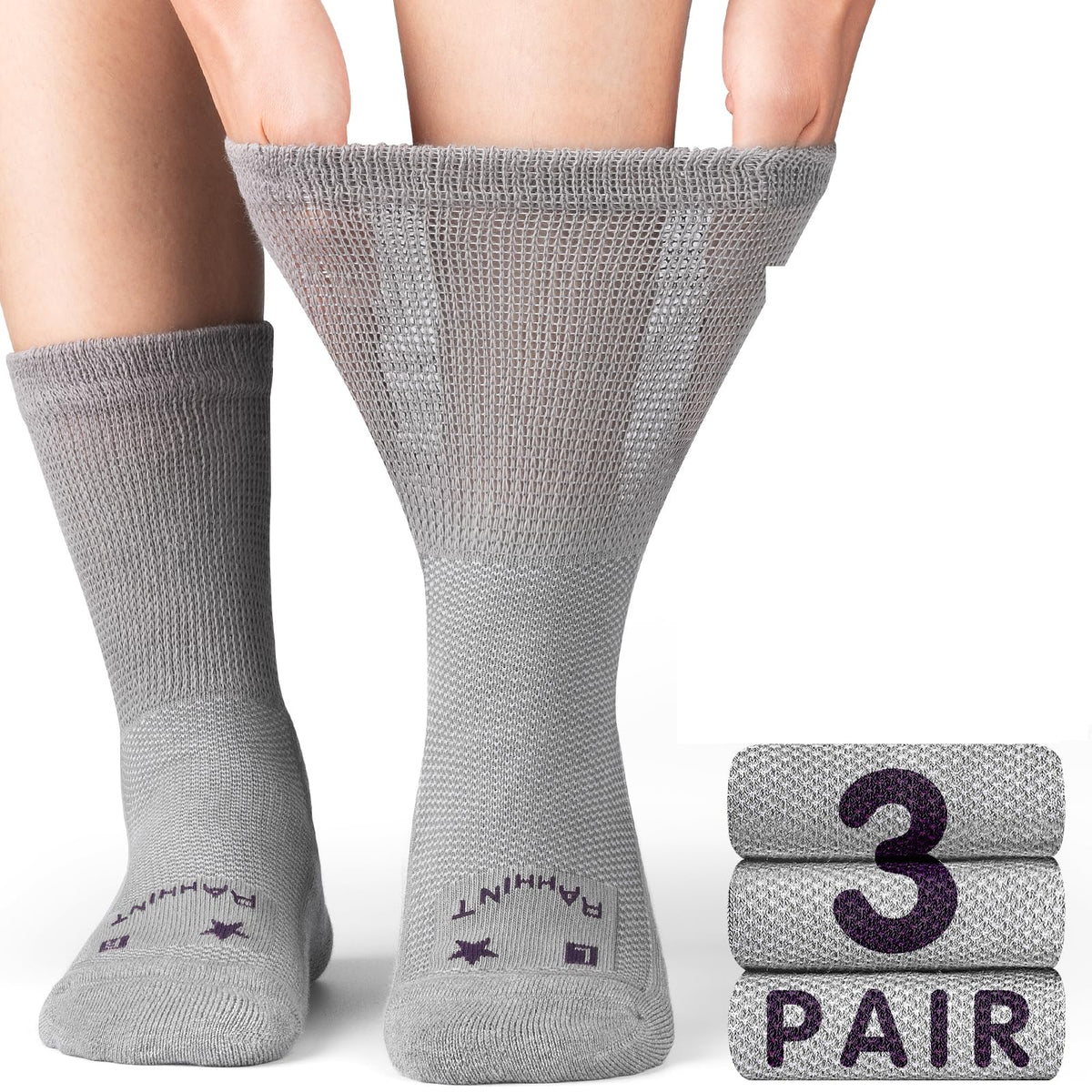 Rahhint Pro Extra Wide Merino Wool Diabetic Socks front view showcasing breathable comfort.