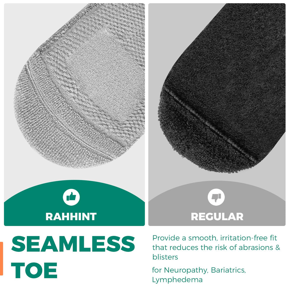 Rahhint Pro Extra Wide Merino Wool Diabetic Socks seamless toe closeup for irritation-free wear.