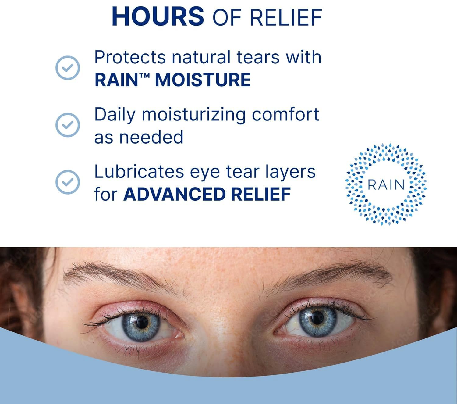 Rain eye drops mimic natural tears for natural comfort throughout the day.
