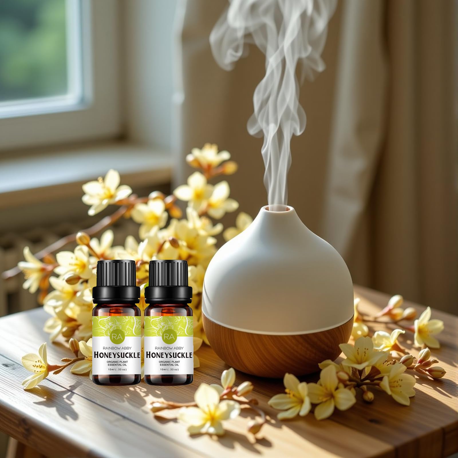 Rainbow Abby Honeysuckle essential oil used in skincare routines.