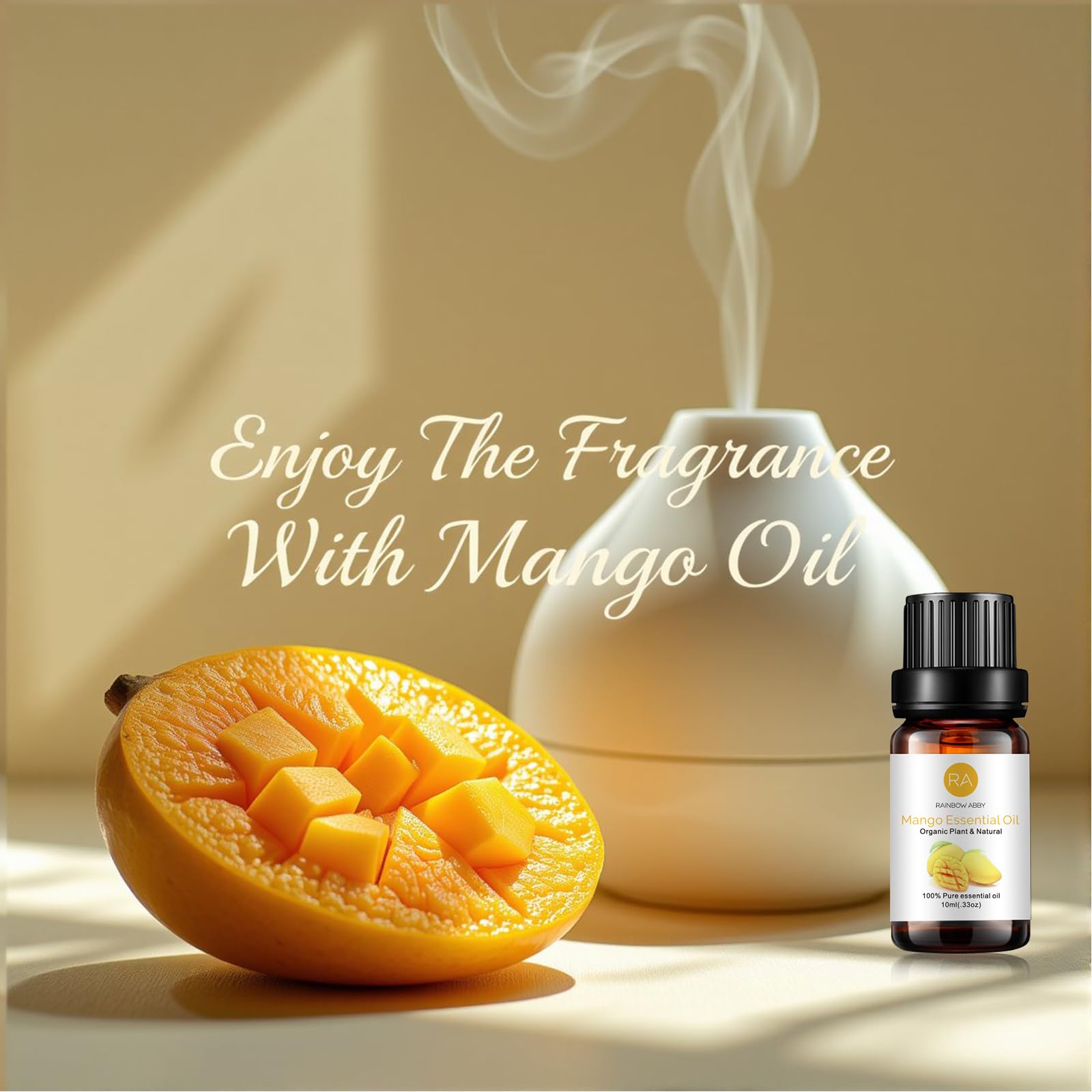 Rainbow Abby Mango Essential Oil packaging highlights premium quality for gifting