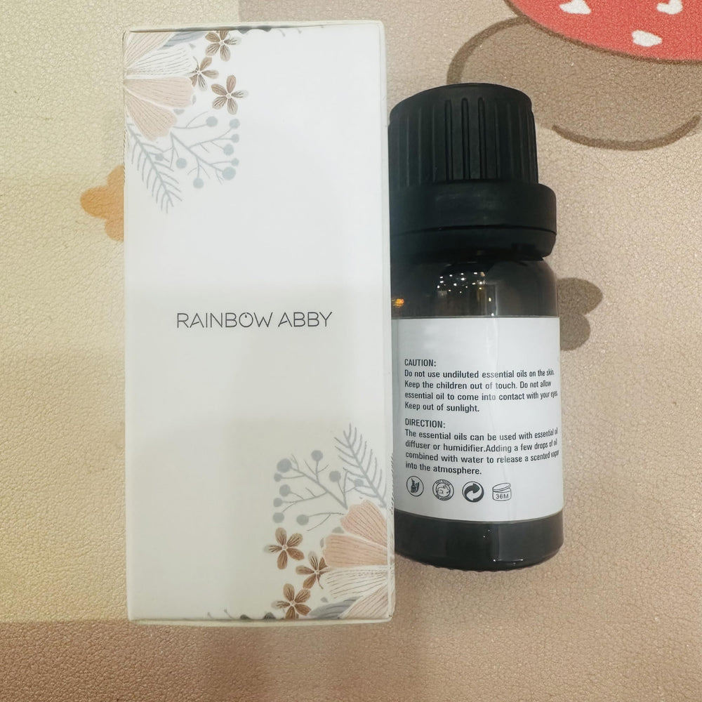 Rainbow Abby violet essential oil used in skincare and massage routines.