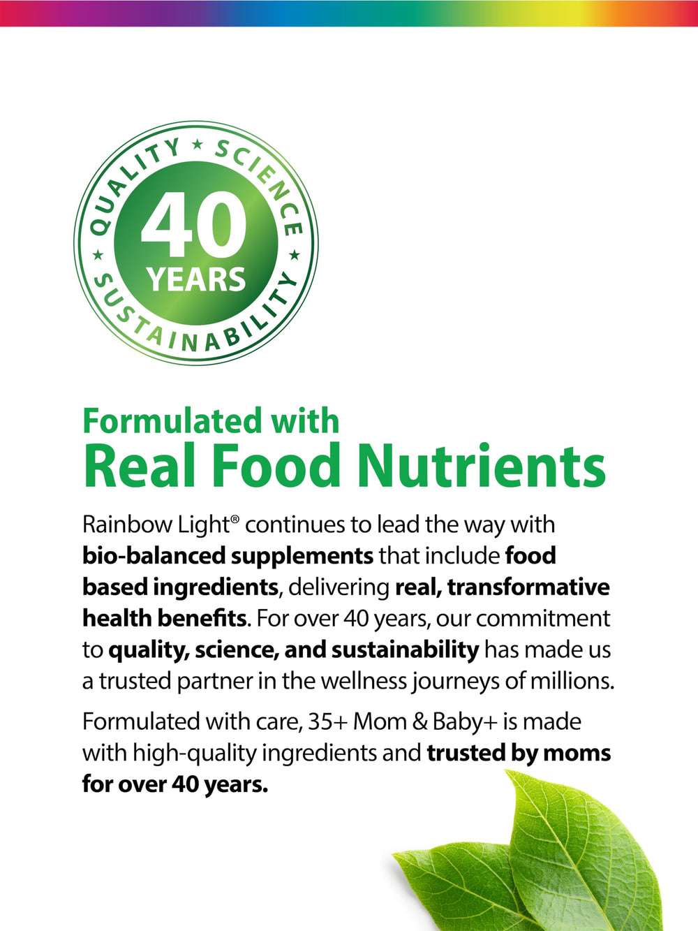 Allergy-friendly Rainbow Light 35+ Mom & Baby formula without common allergens.