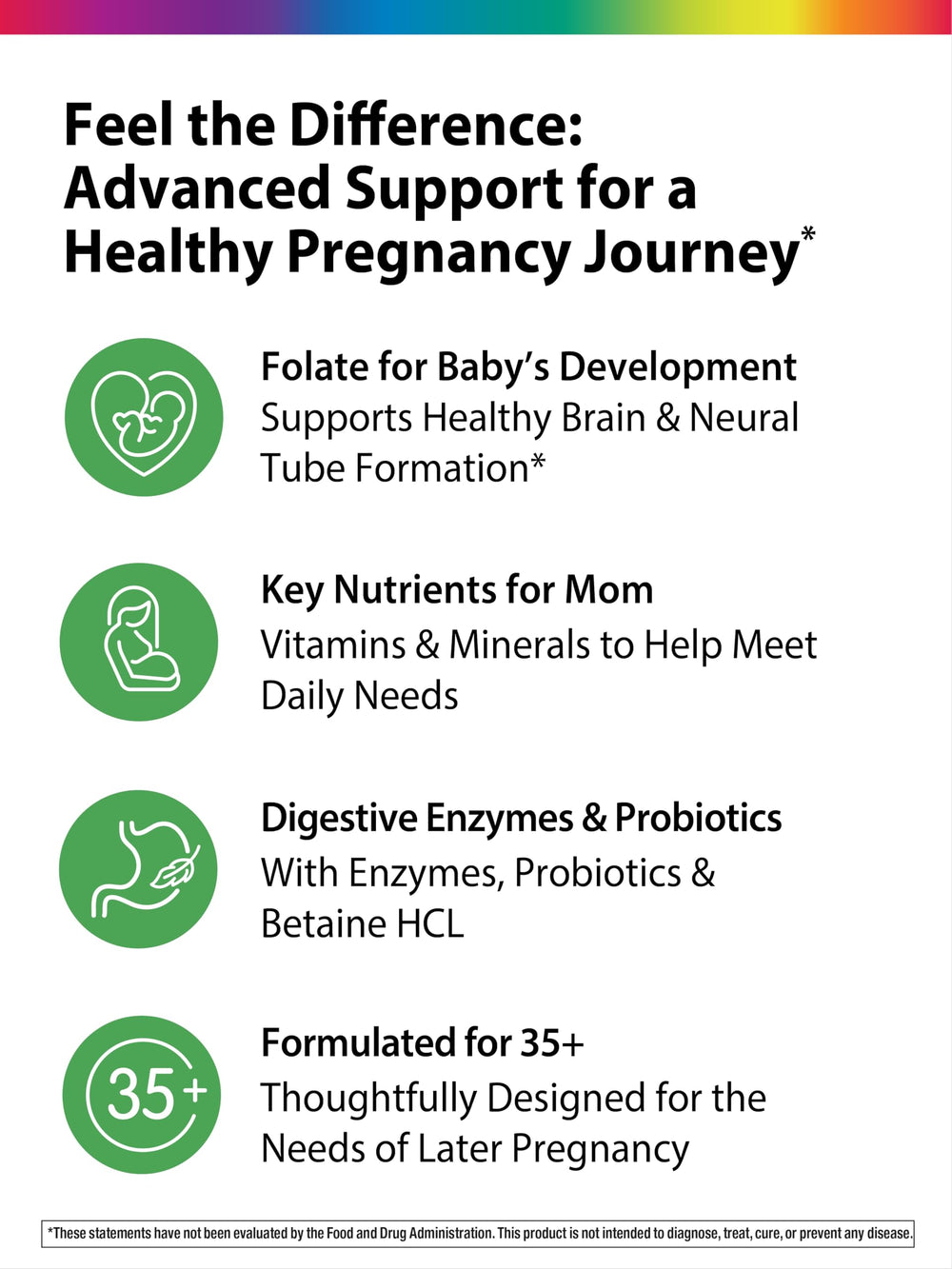 Enzyme and probiotic blend from Rainbow Light 35+ Mom & Baby for digestion support.