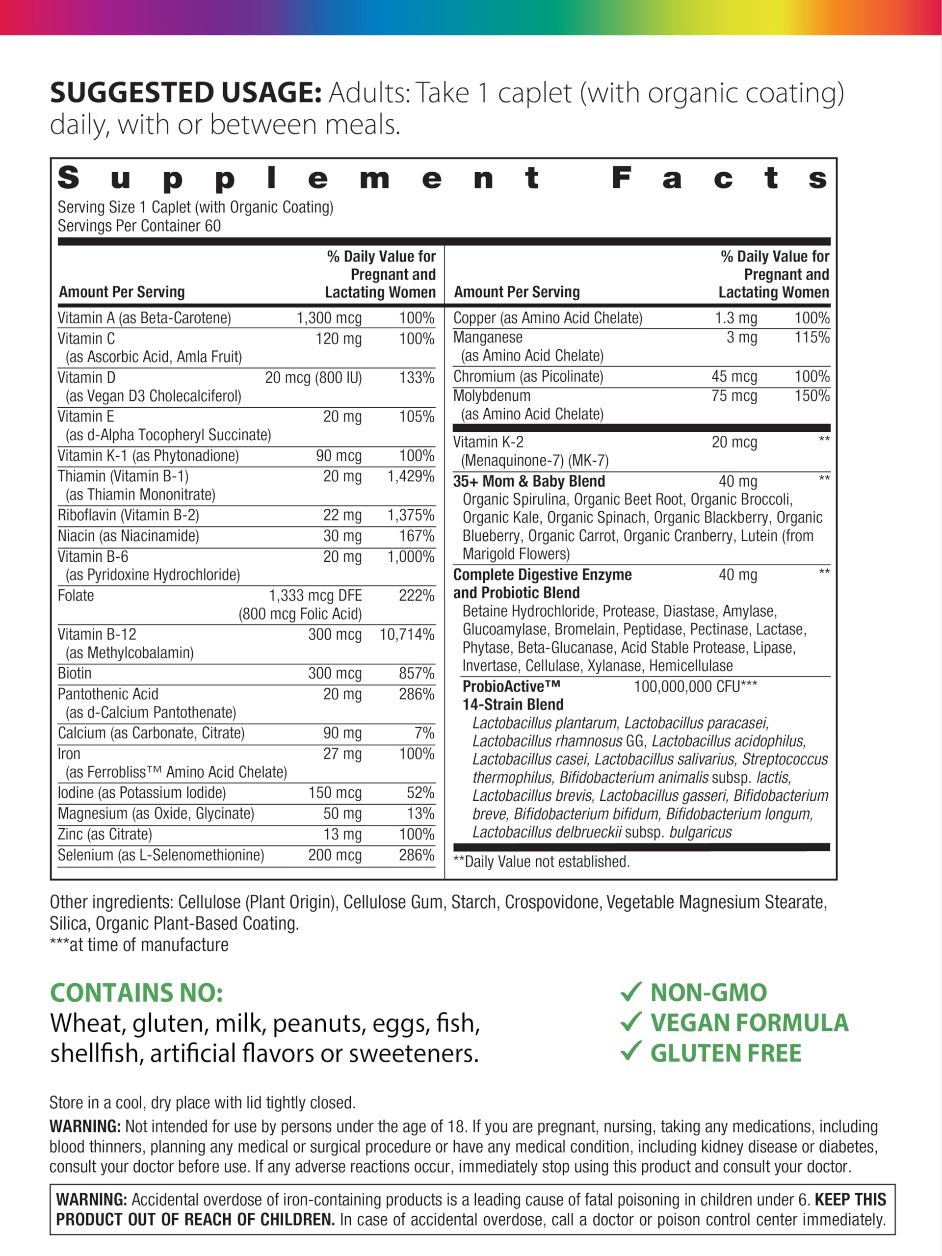 Close-up of Rainbow Light 35+ Mom & Baby tablets for high-potency prenatal use.