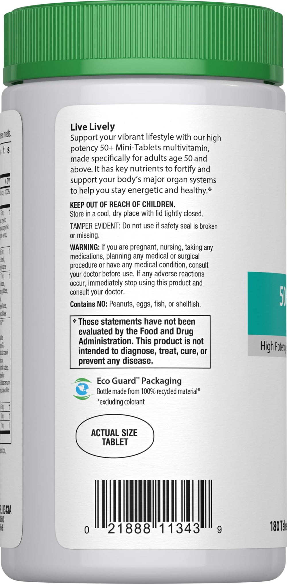 Rainbow Light 50+ mini-tablets shown in a three-dose daily format.