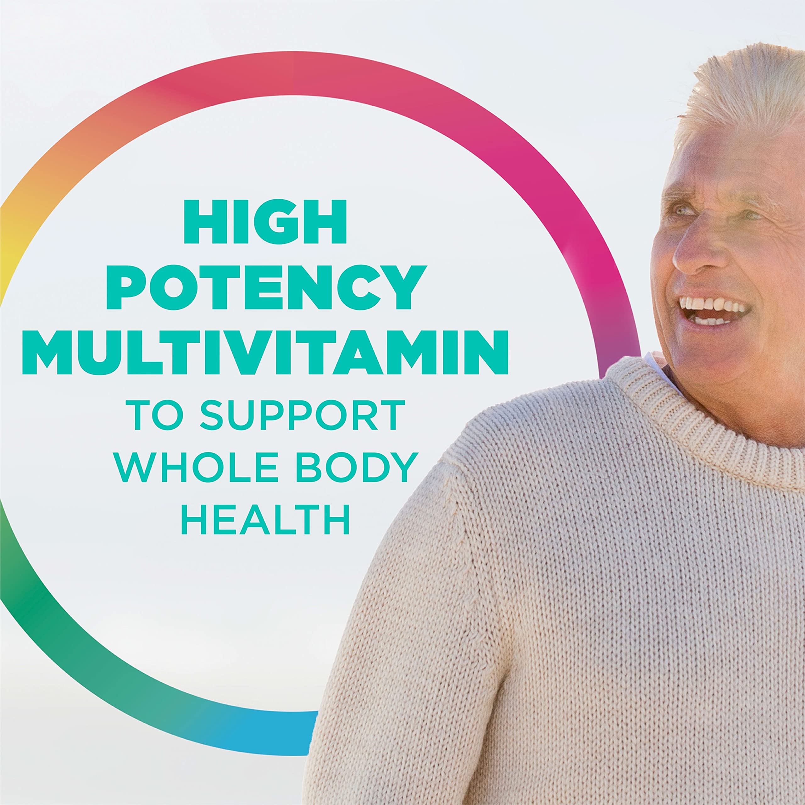 Rainbow Light Active Adult 50+ nutrient panel with vitamins A, C, E and selenium