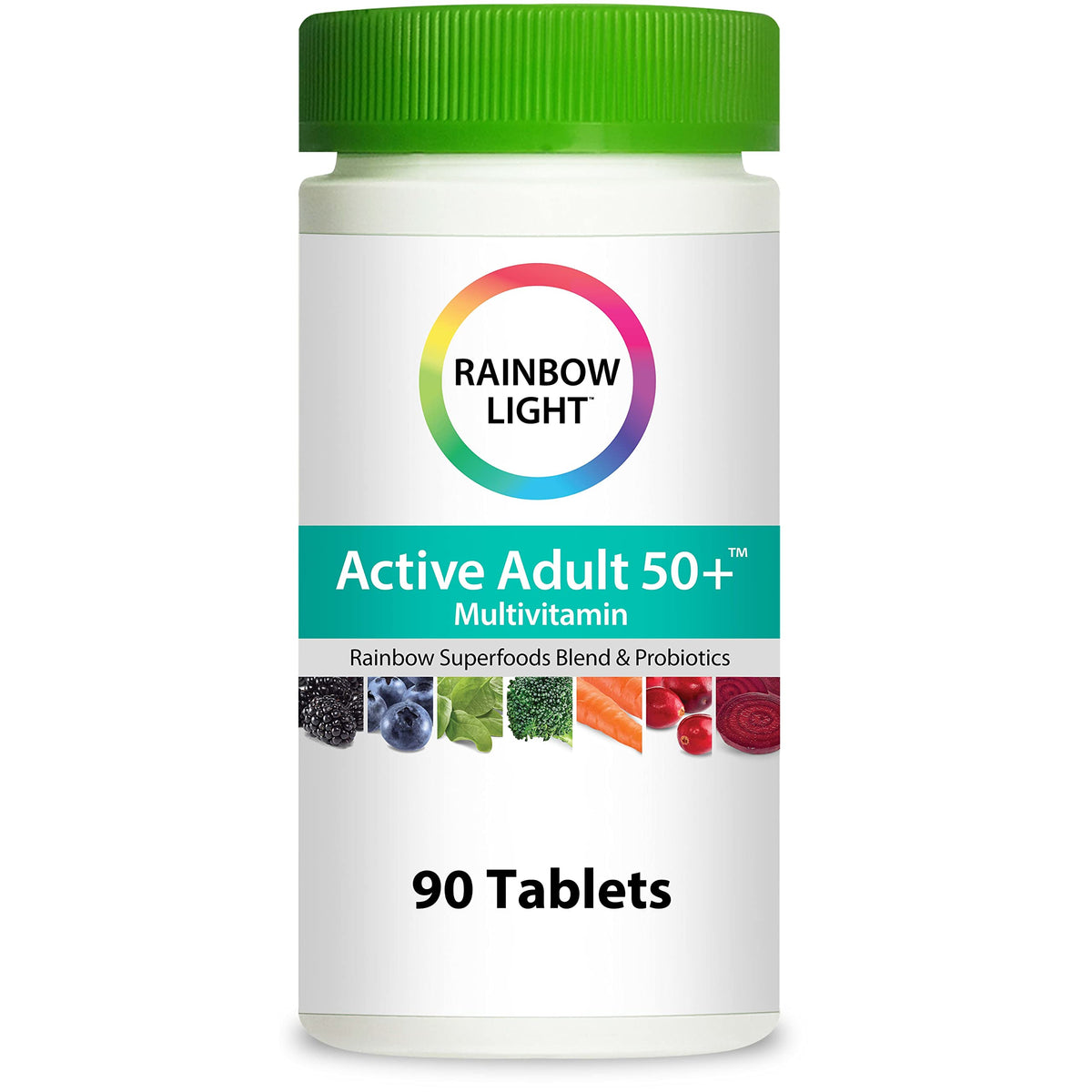 Rainbow Light Active Adult 50+ packaging highlighting immune and bone health
