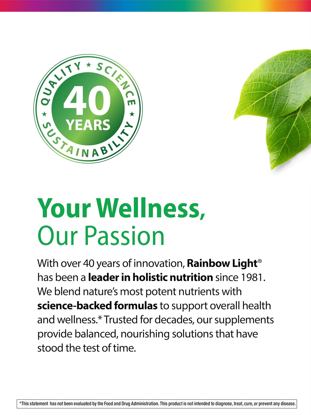 Packaging highlights gluten-free and soy-free safeguards for Rainbow Light Berry D-Licious gummies.