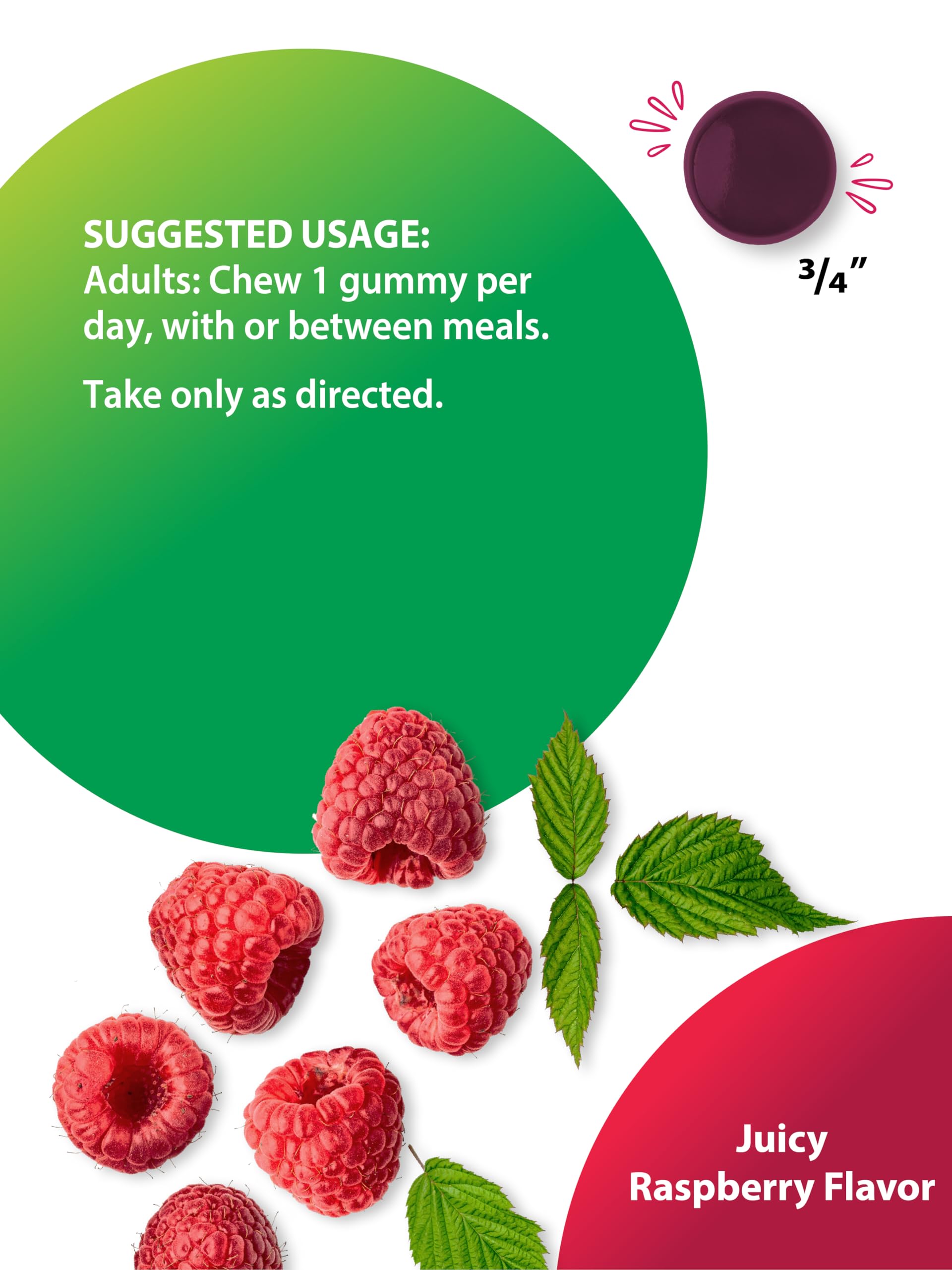 Gummies on a surface with raspberries, signaling raspberry flavor appeal.