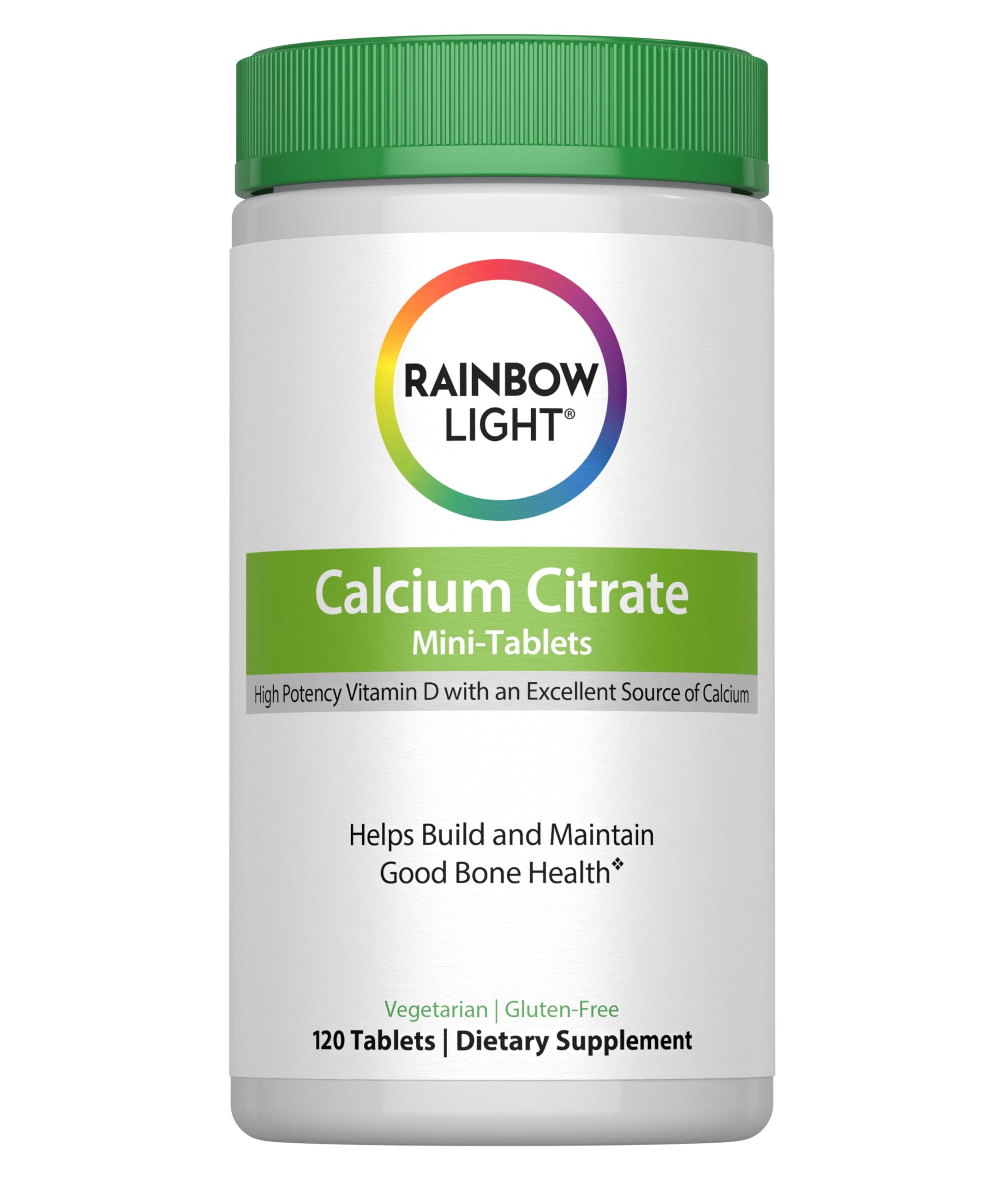 Rainbow Light calcium citrate tablets bottle for bone health support.