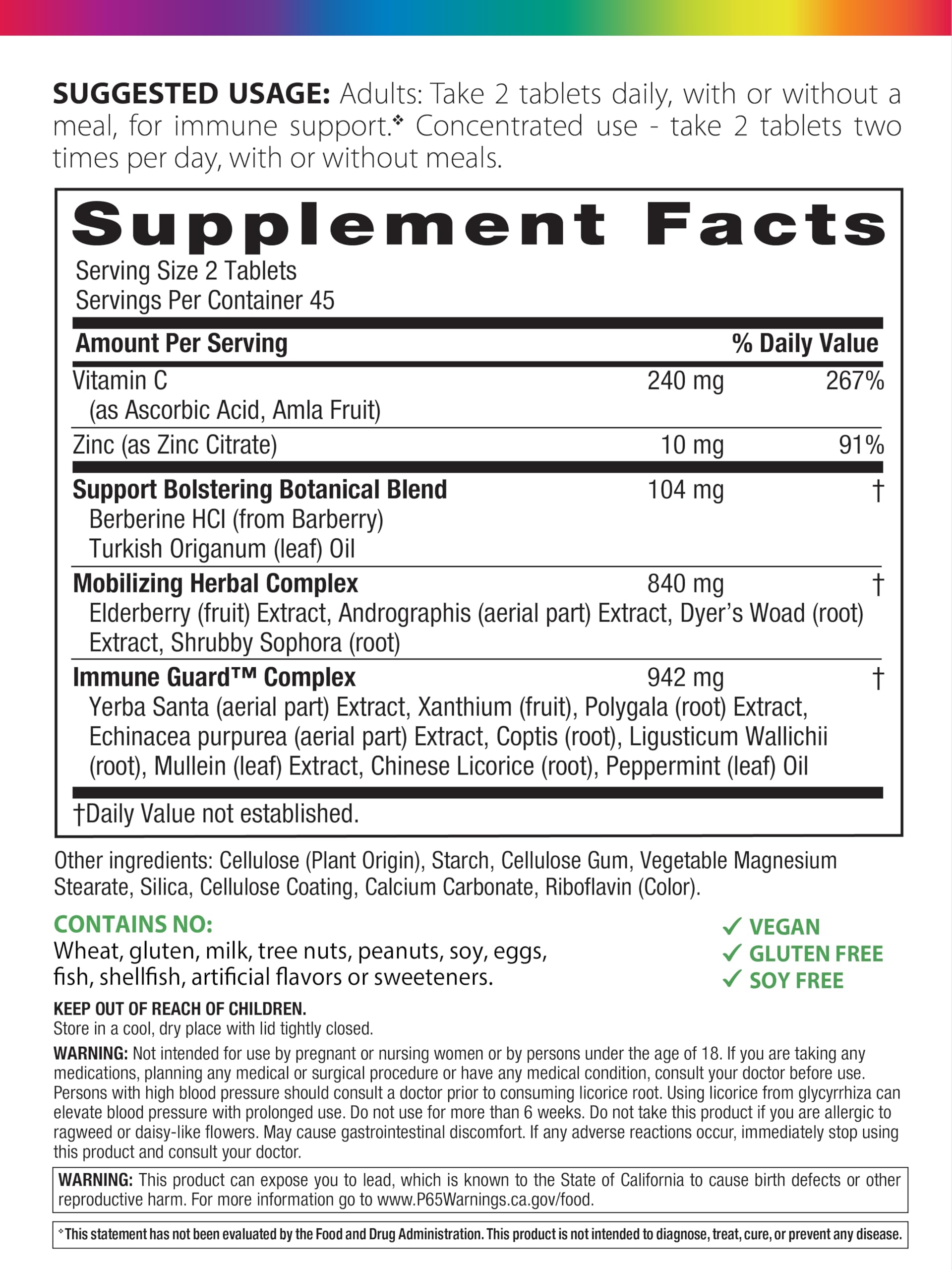 Rainbow Light Counter Attack tablets close-up showing vitamin C and zinc.