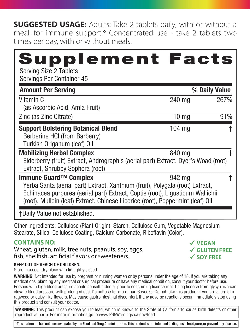 Rainbow Light Counter Attack tablets close-up showing vitamin C and zinc.