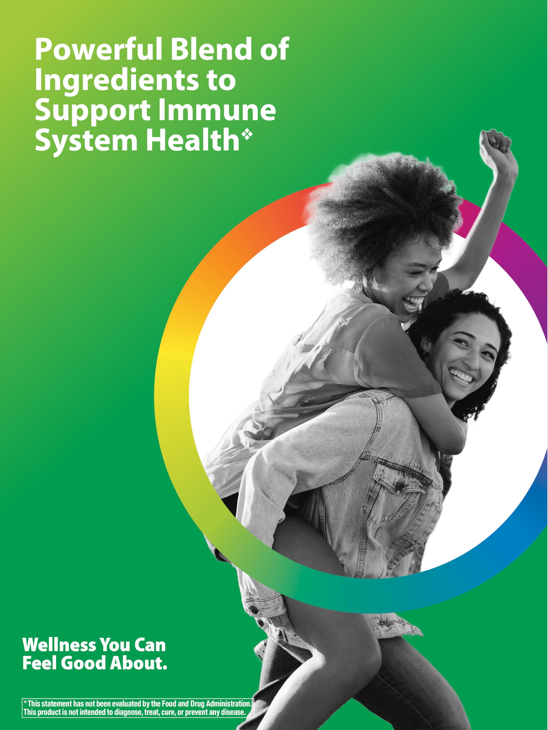 Rainbow Light immune support blends graphic illustrating herbal ingredients.