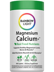 Rainbow Light magnesium calcium supplement bottle with tablets for balanced minerals.