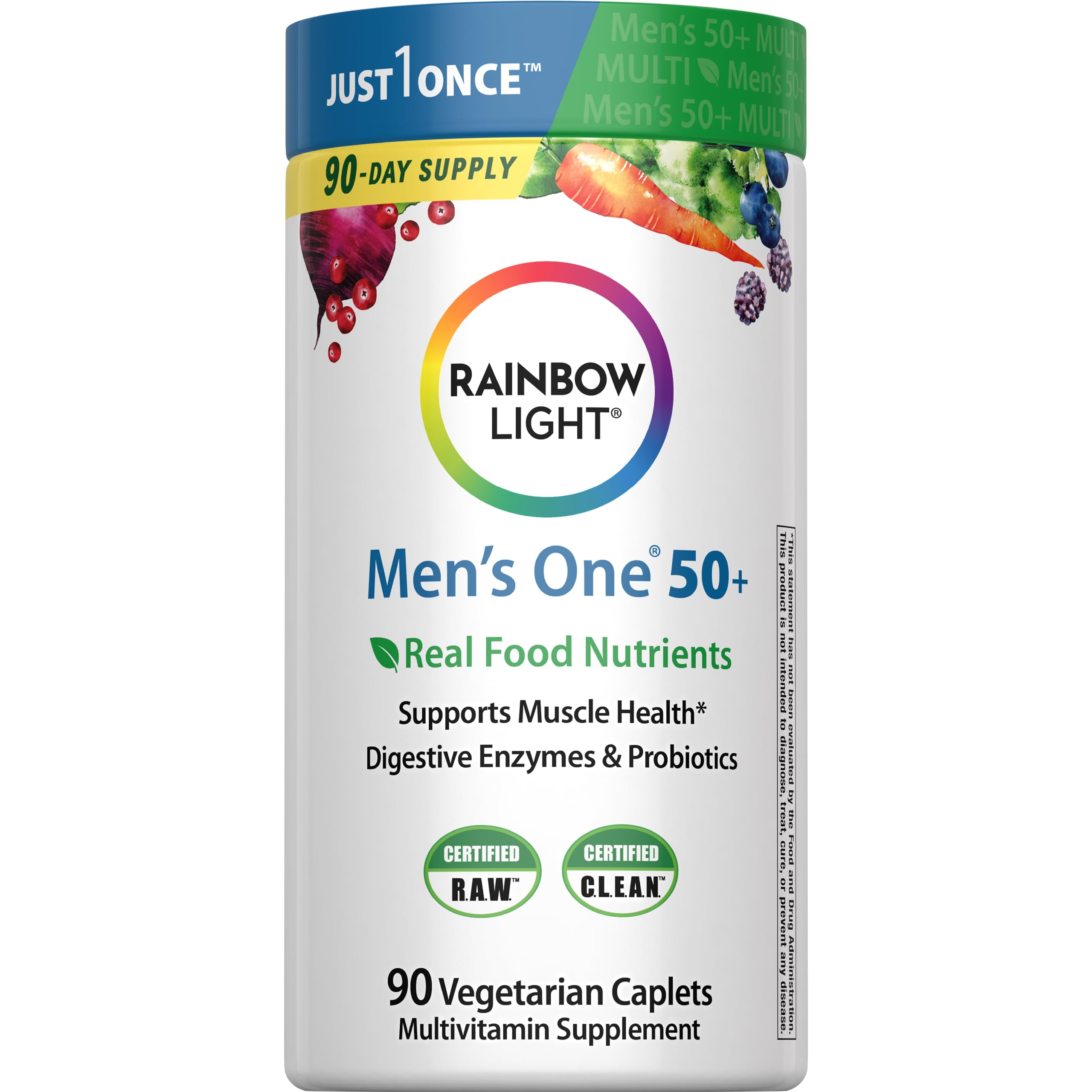 Rainbow Light Mens One 50+ bottle front for daily vitality and immune support.