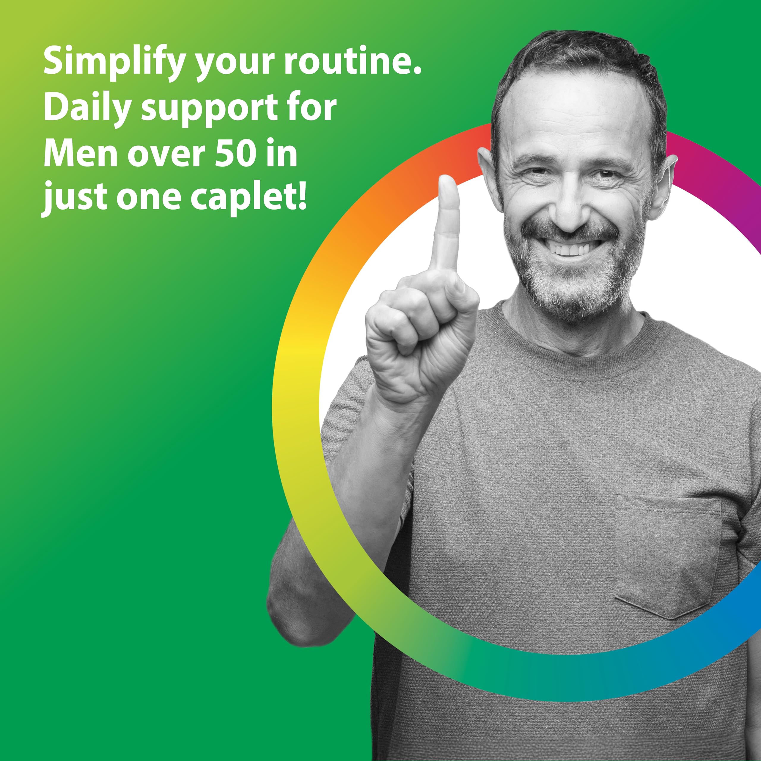 Rainbow Light Mens One 50+ label detail shows high potency vitamins.