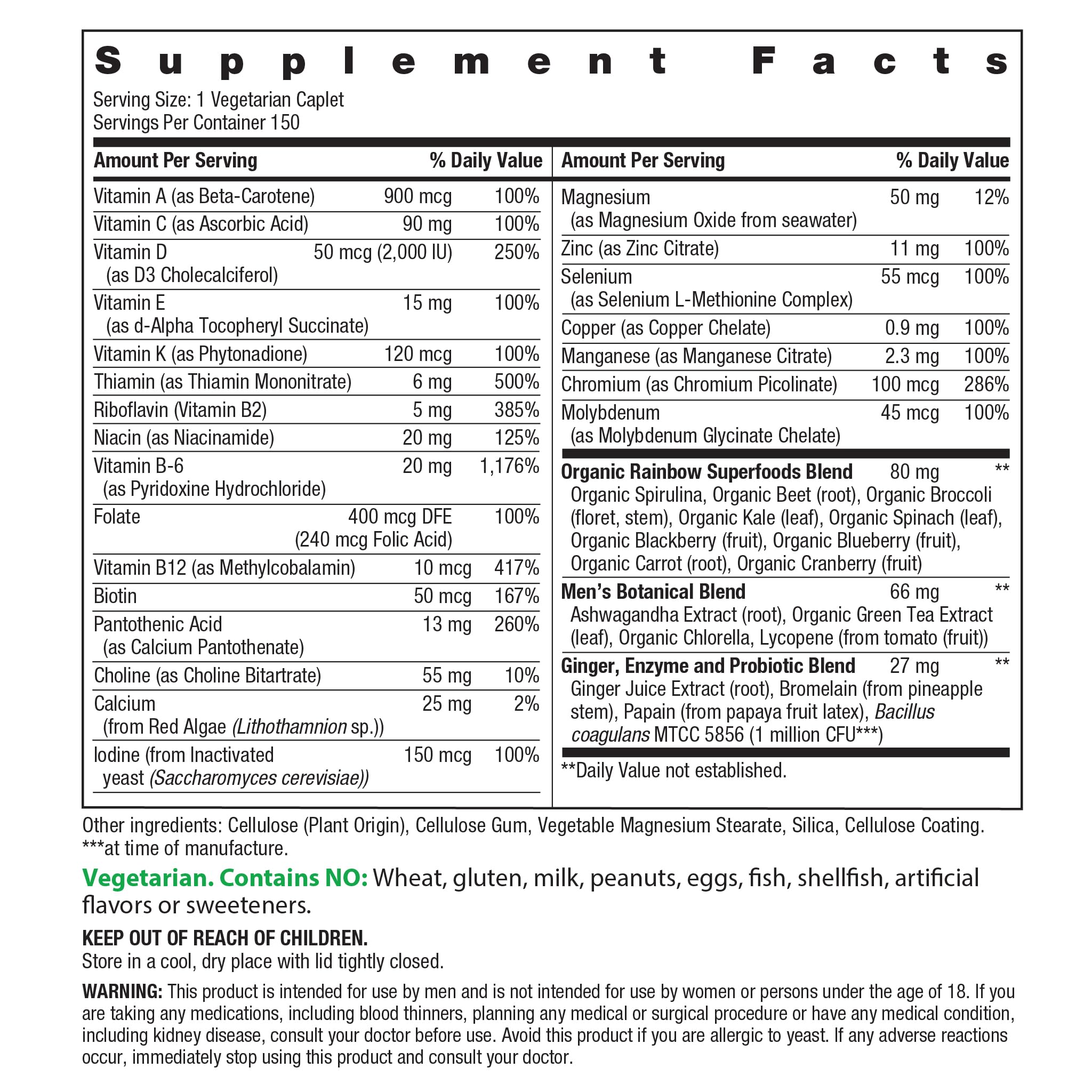 Rainbow Light Mens One tablets closeup; convenient daily multivitamin for energy and cognitive health.