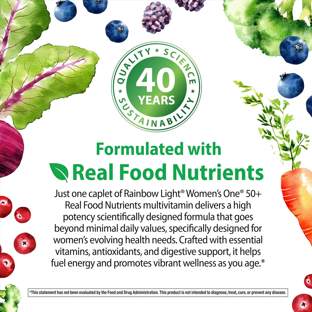Rainbow Light 50+ vegetarian, non-GMO multivitamin formula.