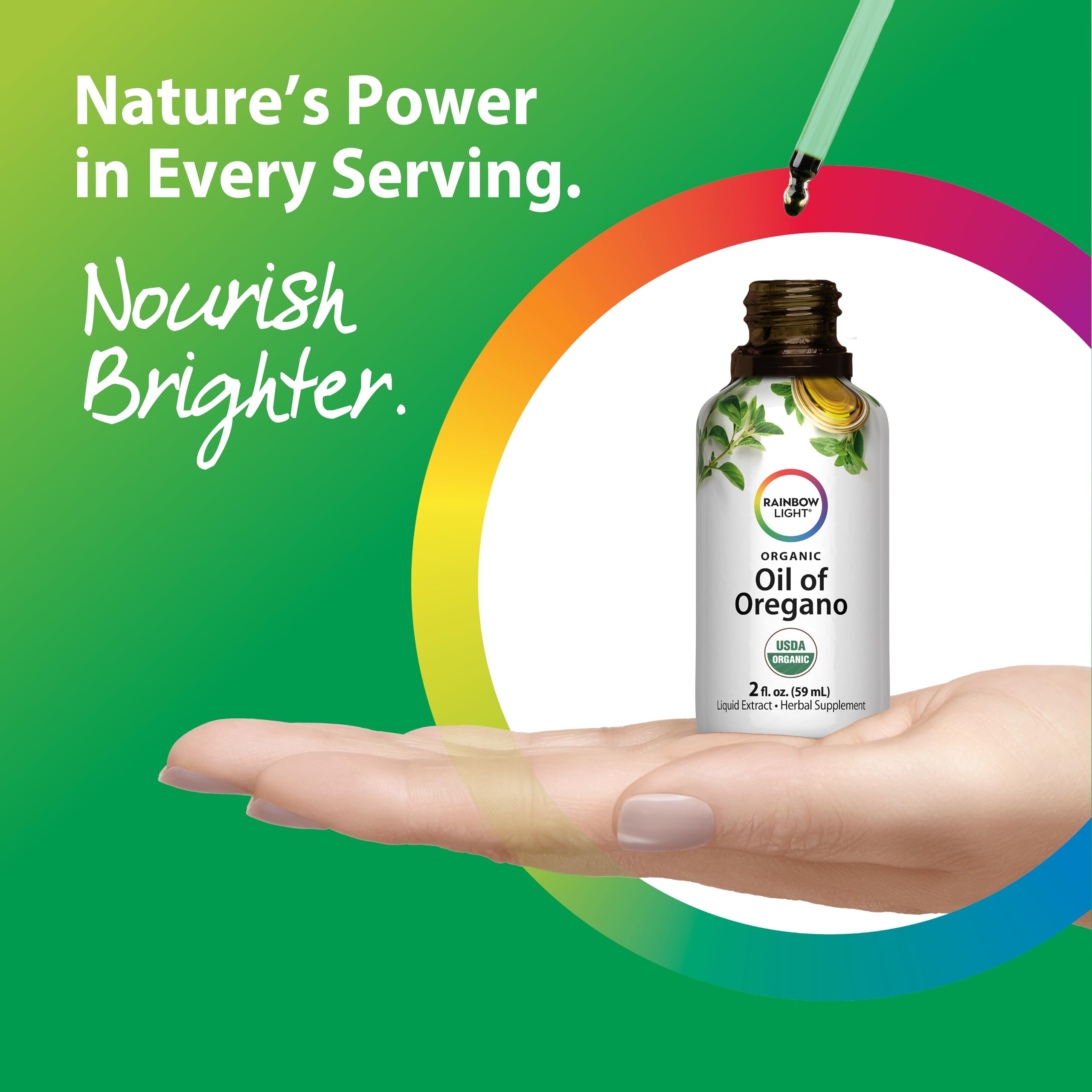 Oregano oil ingredient panel notes carvacrol content and gluten-free status.