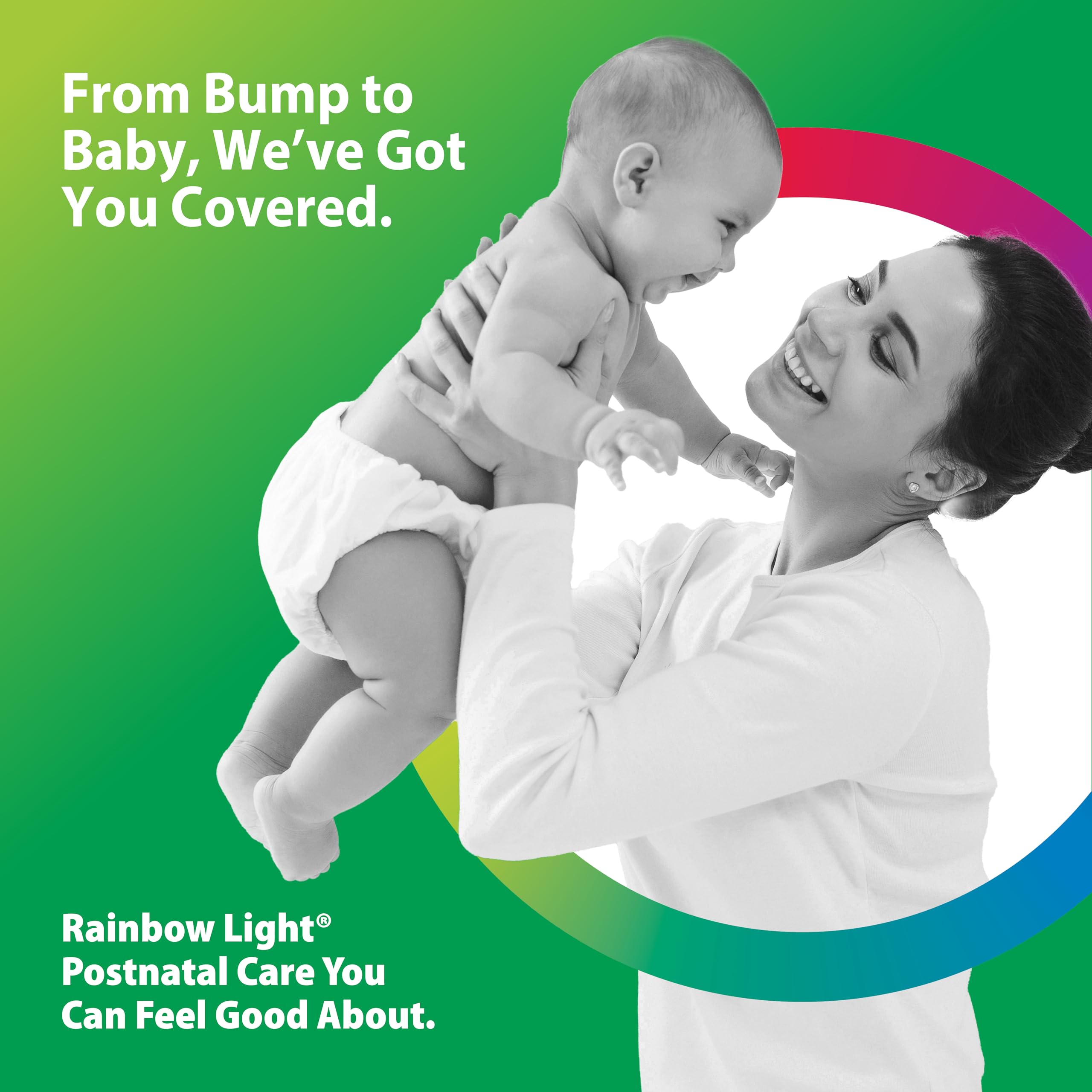 Rainbow Light Postnatal Multivitamin digestive blend emphasizes prebiotic and probiotic support.