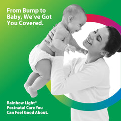 Rainbow Light Postnatal Multivitamin digestive blend emphasizes prebiotic and probiotic support.