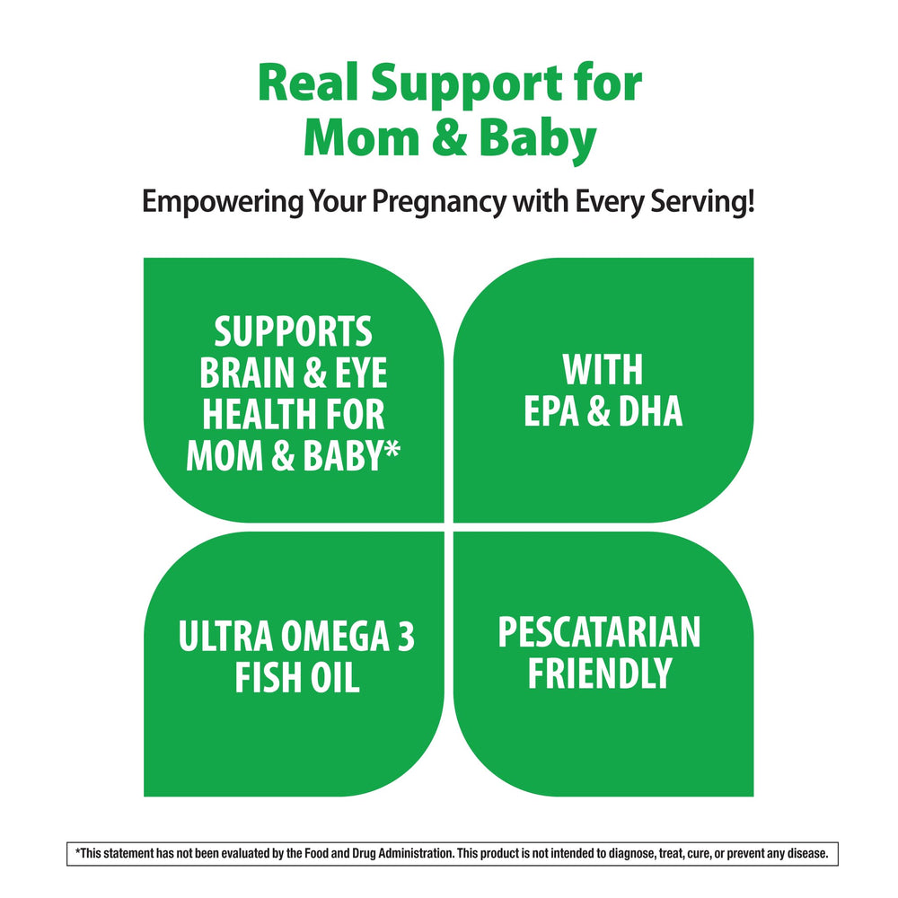 Rainbow Light Prenatal DHA softgels purified via molecular distillation for high-quality omega-3.