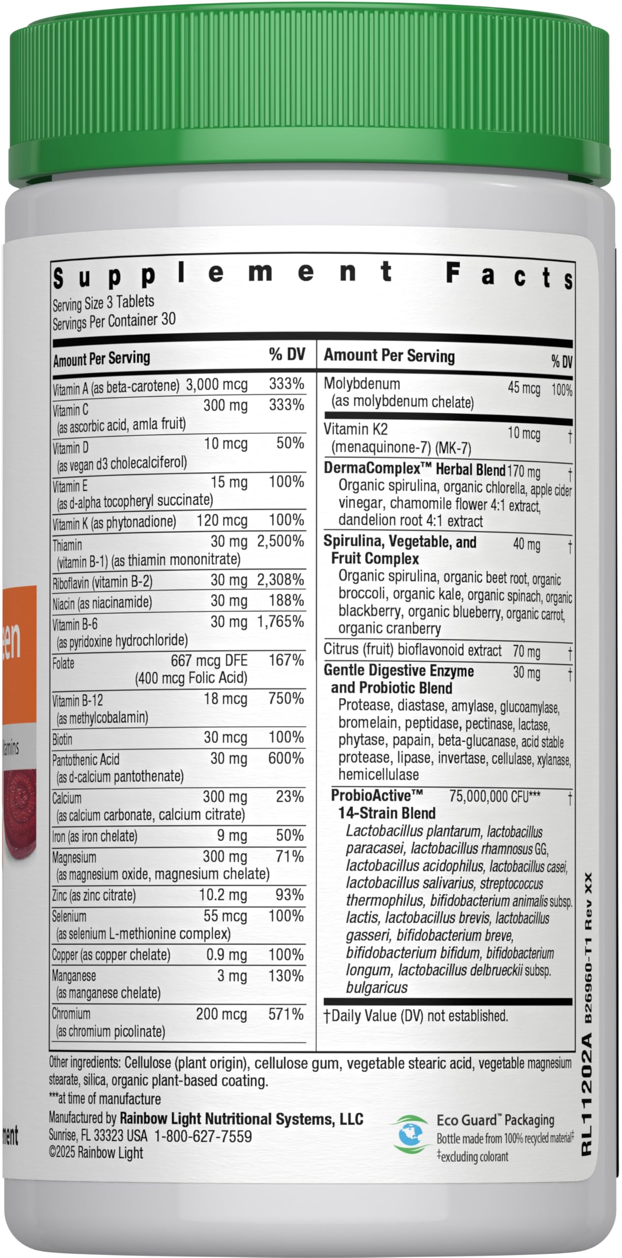 Rainbow Light Teens tablets in fruit punch flavor for convenient daily teen nutrition.