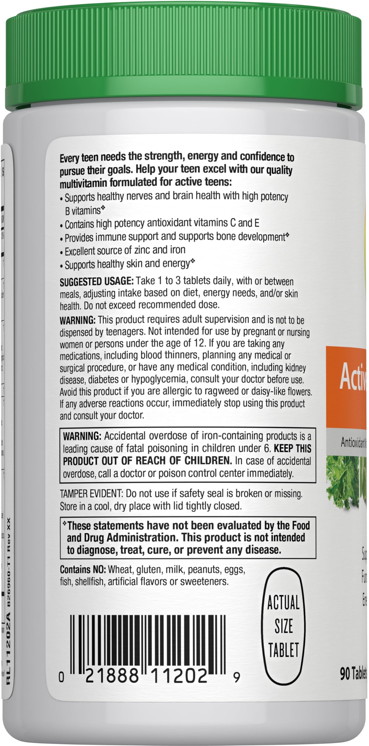 Rainbow Light label closeup highlighting gluten-free vegetarian teen multivitamin.
