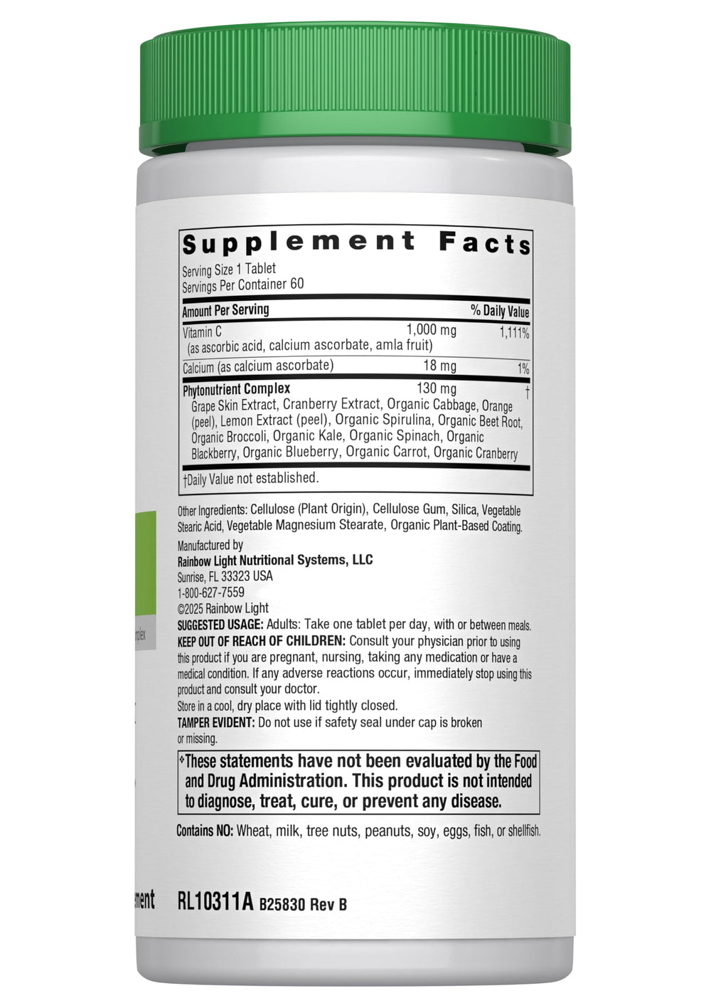 Rainbow Light Vitamin C 1000mg tablets on a clean surface for daily antioxidant support.