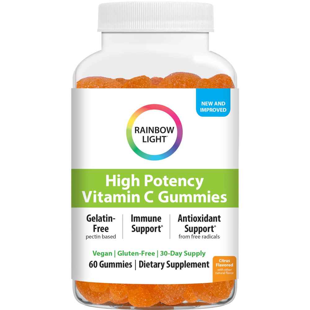 Rainbow Light Vitamin C Gummies bottle front with citrus flavor for daily immune support.