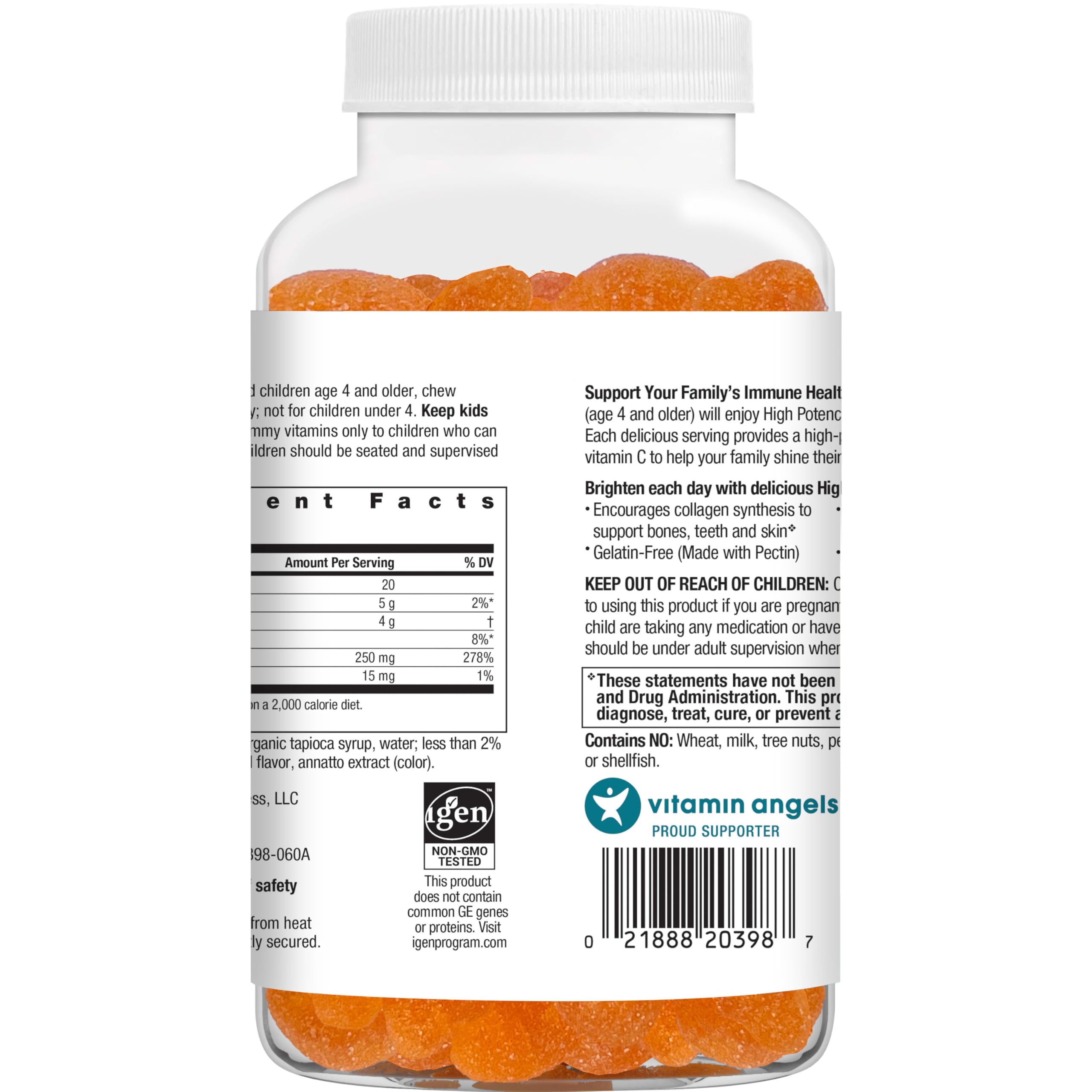 Rainbow Light Vitamin C Gummies label with Vitamin E highlighting antioxidant and immune benefits.