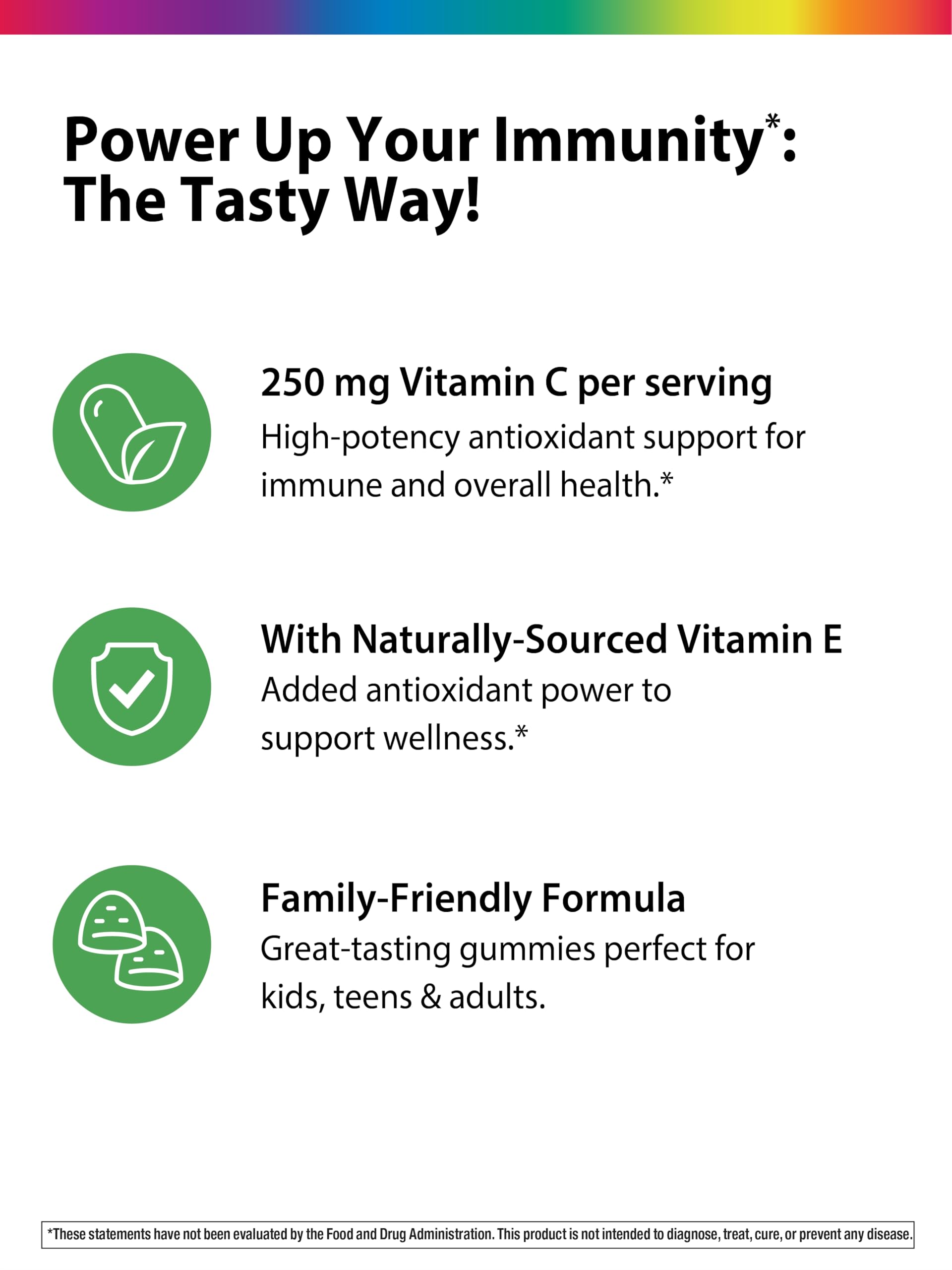 Rainbow Light Vitamin C gummies for kids, tangy orange flavor kids love.