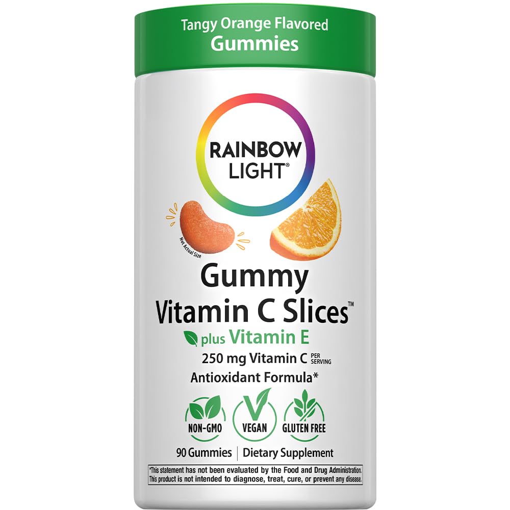 Rainbow Light Vitamin C gummies tangy orange flavor for daily immune support.