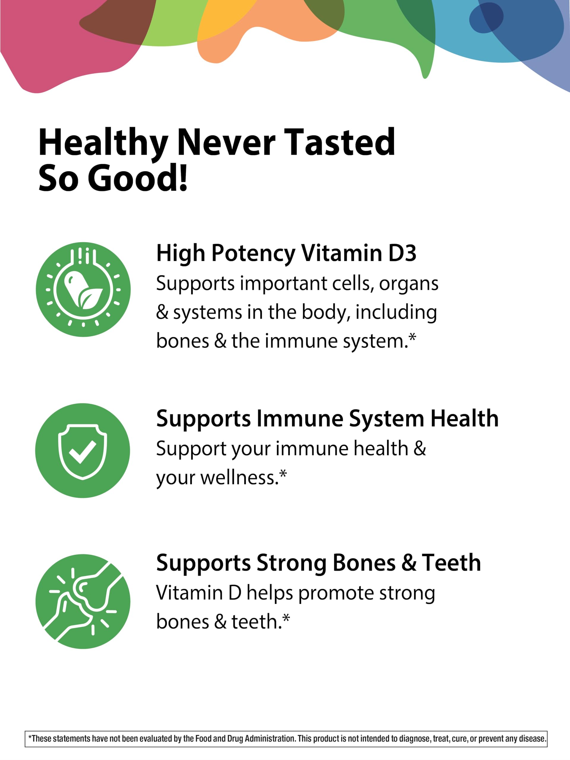 Rainbow Light Vitamin D3 Gummies ingredients panel showing vegetarian and gelatin-free notes.