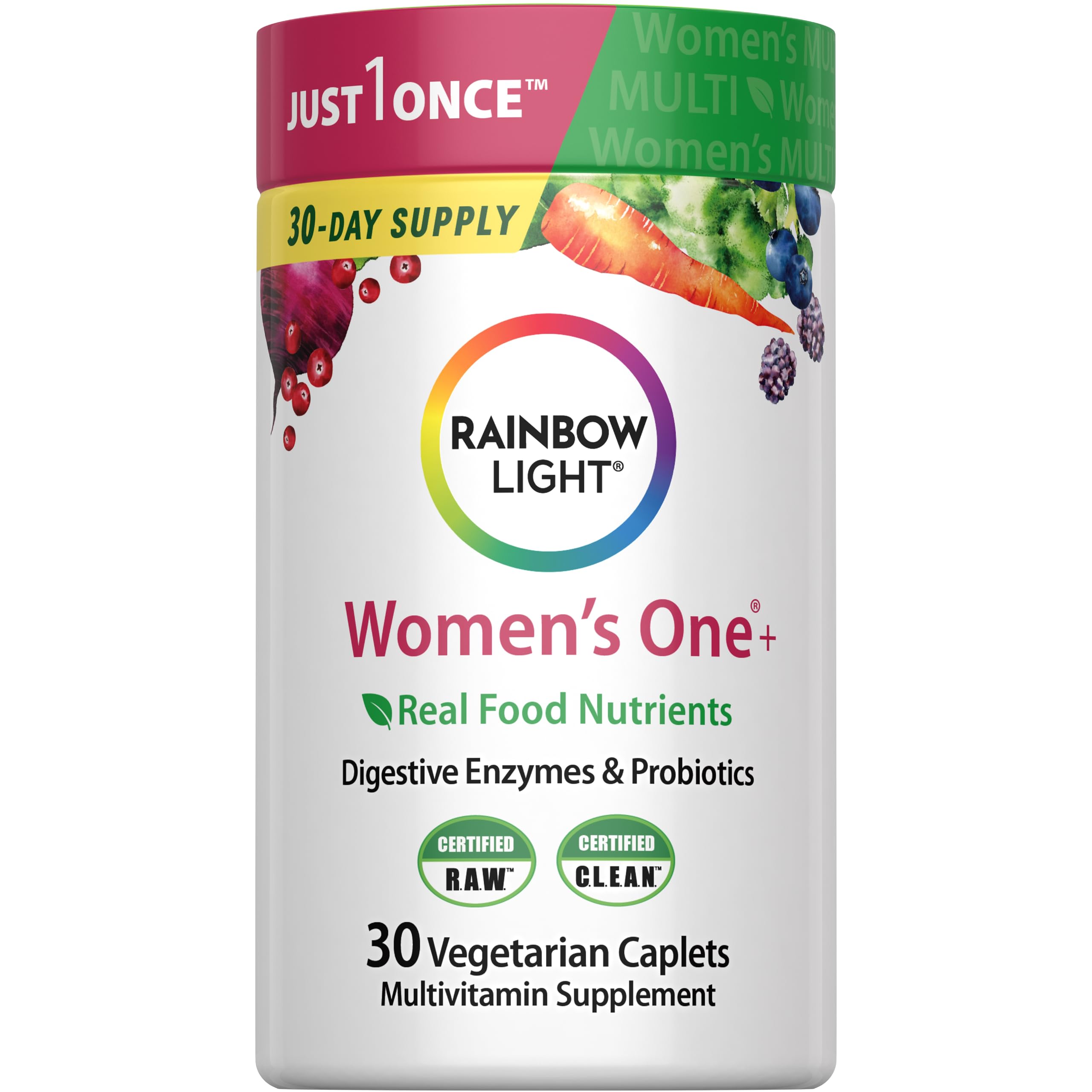 Rainbow Light Women's Multivitamin One+ bottle front for daily wellness support.