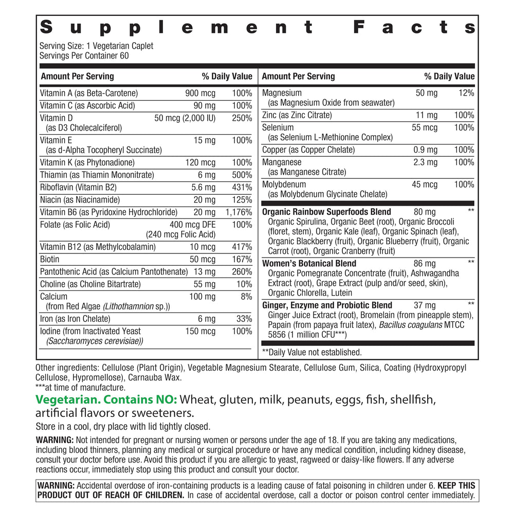 Rainbow Light Womens Multivitamin One Plus caplets close-up, easy-to-swallow design