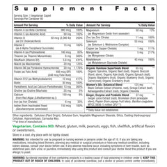 Rainbow Light Women's One 50+ bottle close-up label highlights vitamins and minerals.