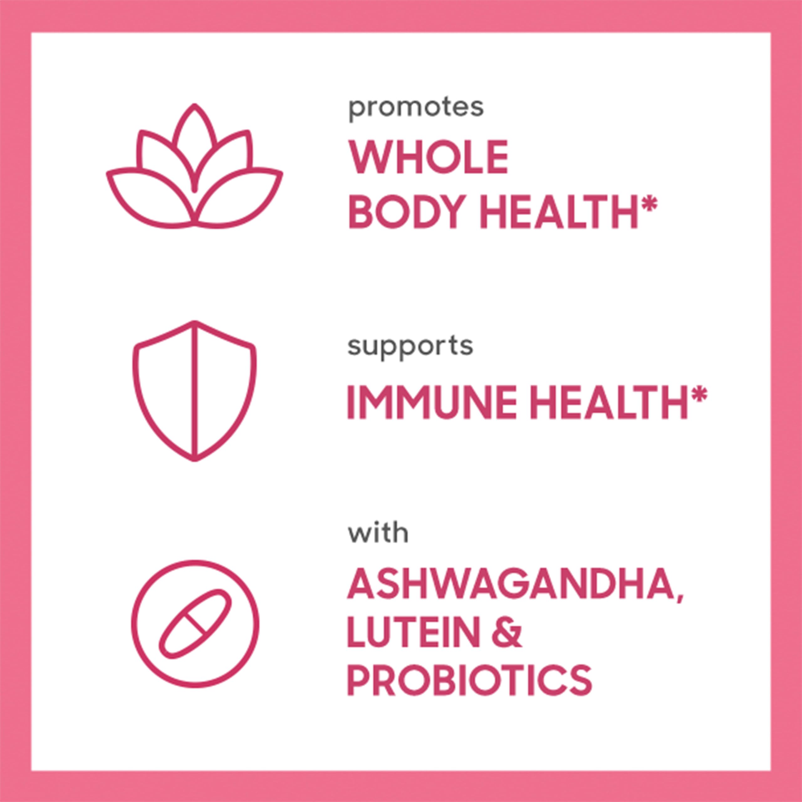 Rainbow Light Women's One ingredient icons illustrate essential nutrients