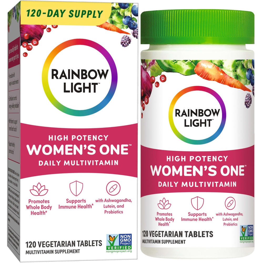 Rainbow Light Women's One multivitamin powder in a tub for daily nutrition
